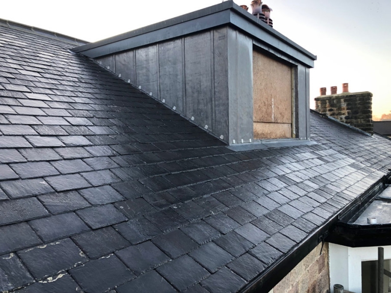 Slate roof with dormer window