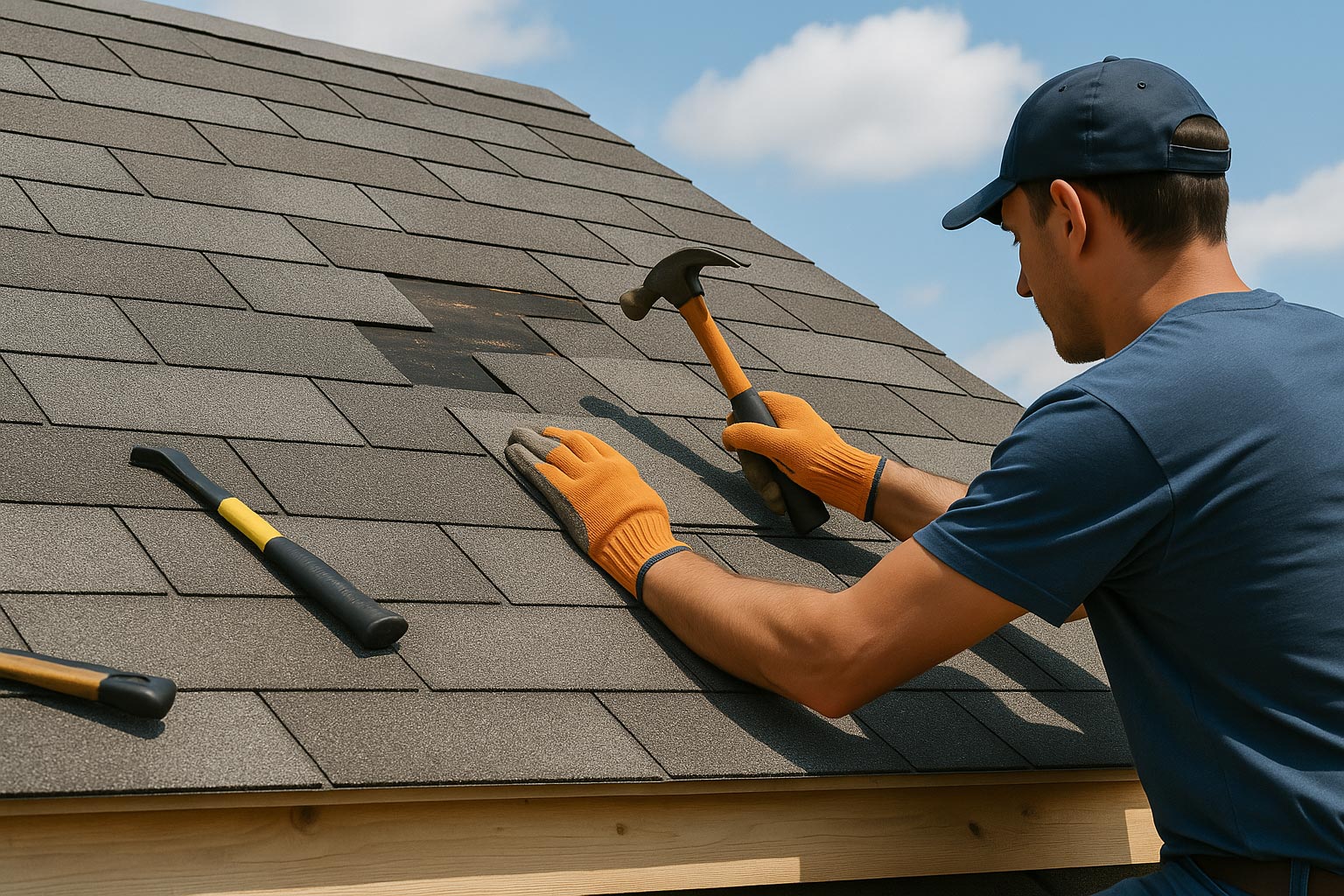 Man doing DIY roof repairs