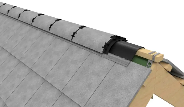 Graphic of dry ridge system on a pitched roof