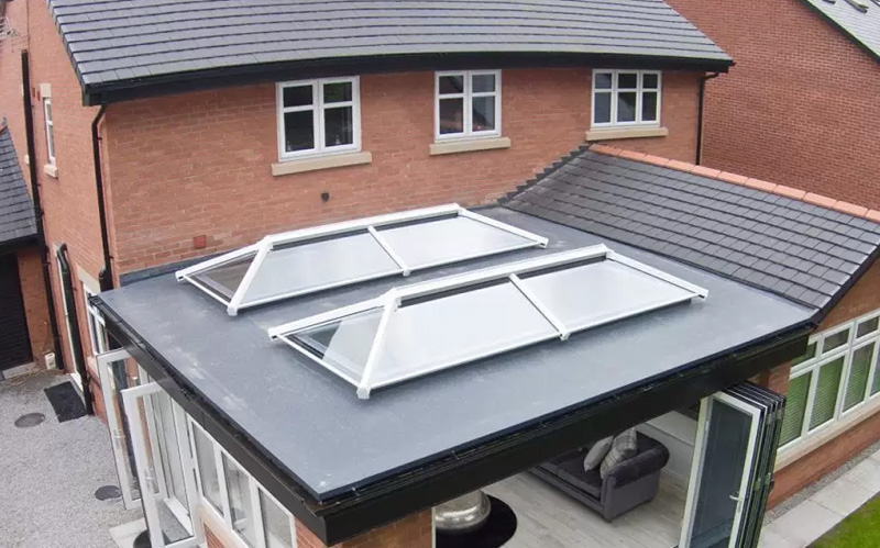 2 large roof lanterns installed on a flat roof in Norwich by our team
