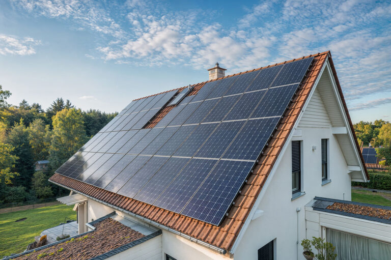 New roof with solar panels installed