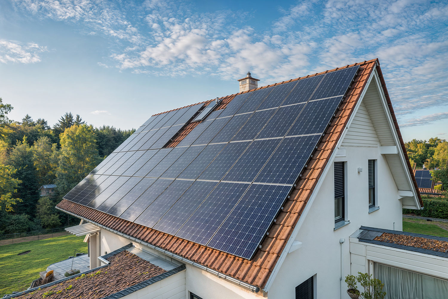 New roof with solar panels installed