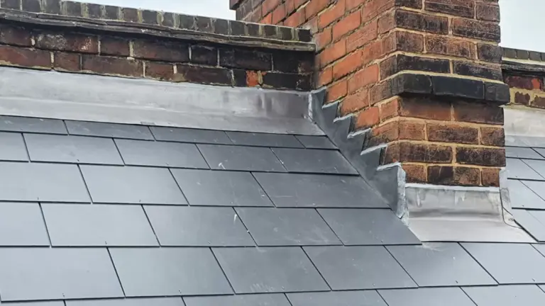 Chimney with new roof flashing