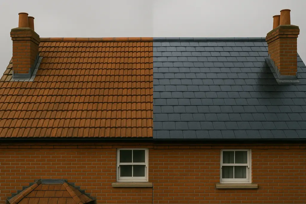 Side by side of a new roof installation