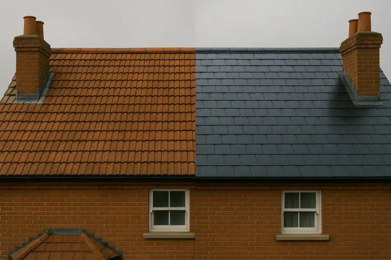 Side by side of a new roof installation