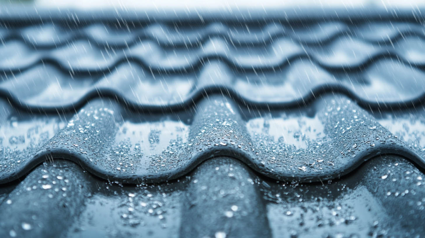 Rain water landing heavy on roof tiles